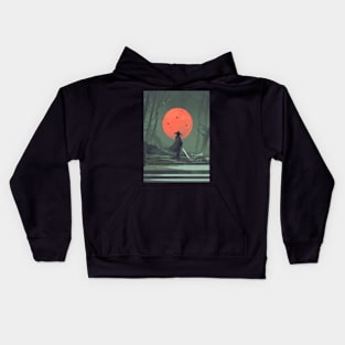 Samurai and red moon Kids Hoodie